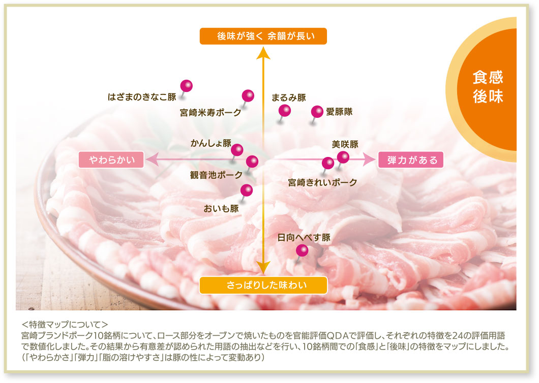 宮崎ブランドポーク認定「個別銘柄１０種」 特徴マップ